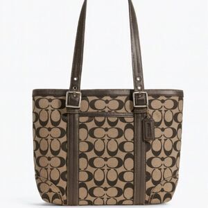 Coach Monogram Canvas Leather Tote Bag Medium Size Genuine Purse Vintage